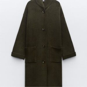 Zara Oversized Khaki Olive Green Long Sweater Coat size Medium NWOT​